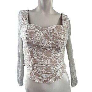 Almost Famous Lace Corset Top M Ruched‎ Beige Lacy Romantic Cottagecore Feminine